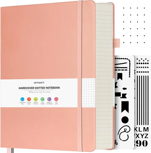 Miniatura 11 de Cuaderno de puntos, 312 páginas numeradas, cuaderno grande B5 de cuero de tapa dura, cuaderno de 3.53 oz/yd² con páginas de índice, diario de puntos