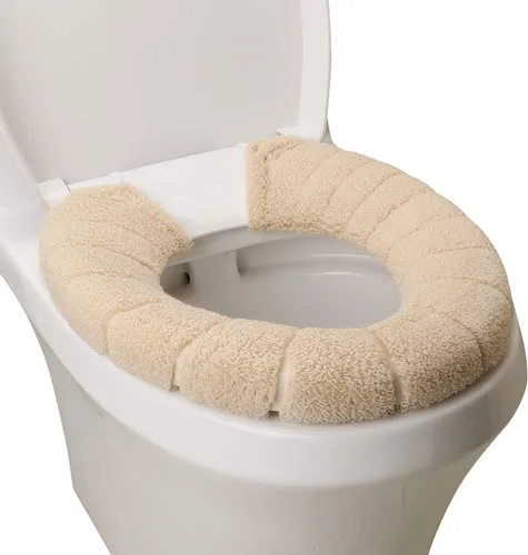 Funda para asiento de inodoro, baño suave más grueso calentador con broches fijos elástico lavable tela de fibra fundas y almohadillas para asiento
