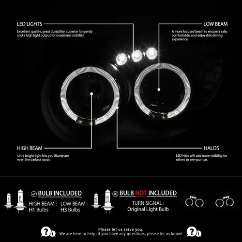 Miniatura 2 de Autozensation Compatible con Subaru Impreza RS/WRX/Outback/STI de 2004-2005, juego de faros izquierdo + derecho, faros de proyector de halo negro