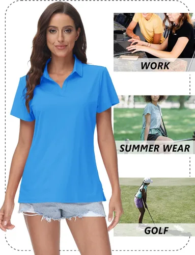Miniatura 7 de TACVASEN Polo de manga corta con cuello en V para mujer, con protección solar UPF 50+, secado rápido, para golf