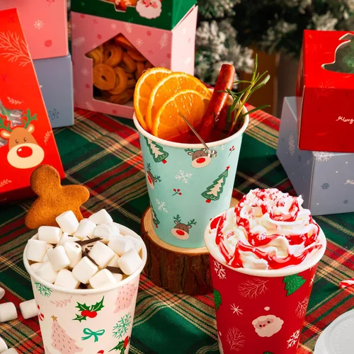 Miniatura 4 de Fit Meal Prep Paquete de 50 tazas de café desechables de Navidad de 8 onzas con tapas, tazas de papel prémium para bebidas frías y calientes, a