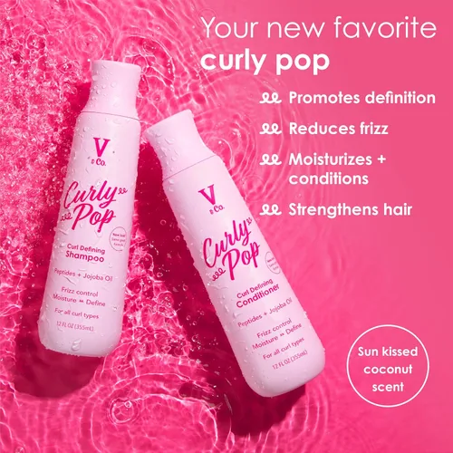 Miniatura 3 de V&Co. Curly Pop - Acondicionador definidor de rizos, sin sulfatos y sin parabenos, cuidado hidratante del cabello con péptidos, aminoácidos y aceite