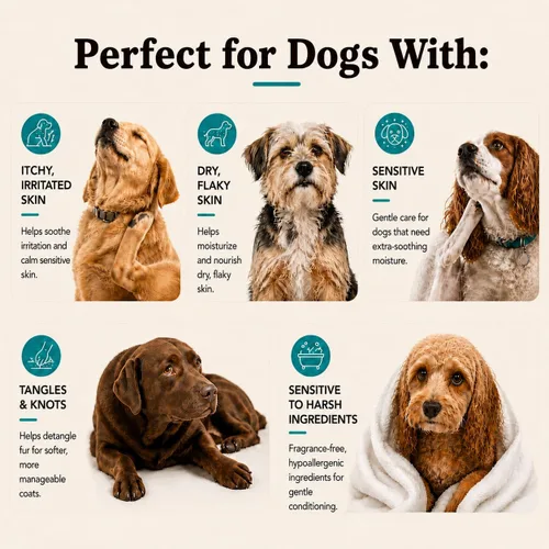 Miniatura 4 de Natural Dog Company Acondicionador de piel sensible para perros – Avena hidratante para pieles sensibles y con picazón, fórmula desenredante de aseo