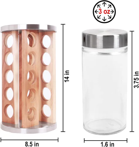 Miniatura 8 de Orii Estante giratorio para especias de madera de acacia con 20 tarros con especias incluidas y programa de recarga de especias de 5 años - Estante