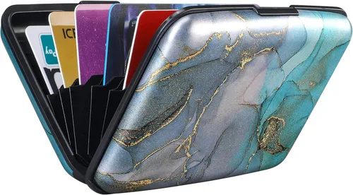 Miniatura 299 de ELFISH Mini cartera de aluminio RFID para tarjetas de crédito, funda de identificación de metal para hombres y mujeres, Happy Flower, Cartera Rfid