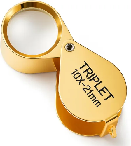 MAXIMIZE Gold Jeweler's Loupe | Aumento 10X | Lente trillizo de 0.827 in | Caja giratoria | Chapado en oro