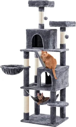 Yaheetech Árbol para gatos de varios niveles, torre para gatos de 71.5 pulgadas de alto con 2 condominios de felpa, 2 perchas acolchadas, hamaca,
