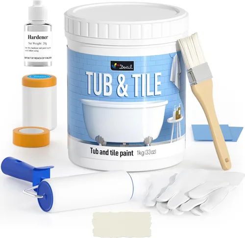 Miniatura 13 de DWIL Pintura para Bañera, Kit de Renovación de Bañera y Azulejos 33 oz con Herramientas, Kit de Renovación de Azulejos Pintura Negra para Bañera a