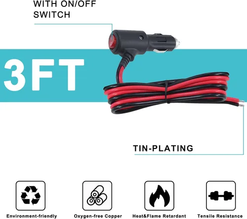 Miniatura 9 de Enchufe macho de repuesto para encendedor de cigarrillos de 12 V con interruptor de encendido y apagado - 3 pies, enchufe macho de 12 V con fusible