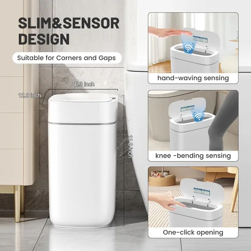 Miniatura 2 de JUDRDO Bote de basura pequeño para baño, 3.5 galones, automático, sin contacto, con tapa, sensor de movimiento, delgado, impermeable, cesta
