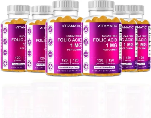 Miniatura 11 de Vitamatic Gomitas de ácido fólico 1000 mcg (1 mg), vitaminas prenatales esenciales para mamá y bebé, gomitas veganas de vitamina B9-120 (2)