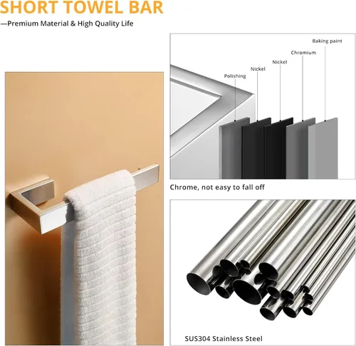 Miniatura 4 de Fapully Juego de accesorios de baño de 5 piezas de acero inoxidable montado en la pared, acabado cromado pulido Cromo pulido