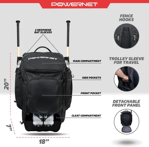 Miniatura 4 de PowerNet Surge Softball Baseball Bag, Dual Bat & Gear Travel Backpack, Baseball Equipment Bat Bag, Baseball Softball Backpack with Dugout Fence