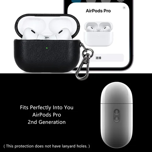 Miniatura 3 de BEWZI - Funda de piel para Airpods Pro de 2ª generación viene con 2 ganchos. Elegante funda protectora de cuero con textura fina compatible con Negro