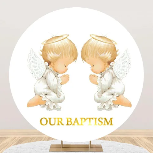 YongFoto Our Baptism - Cubierta de fondo redonda de 3 pies de ángel Jesús Dios bendiga mi bautizo fotografía fondo Mi Primera Comunión Primera