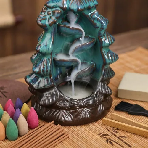 Miniatura 6 de CASAFOYER Juego de quemador de incienso de cerámica con soporte de reflujo (120 conos de incienso de reflujo, 30 varillas de incienso) Juego