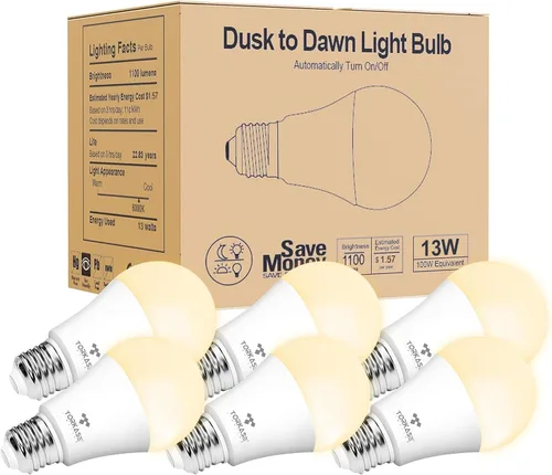 Miniatura 13 de Torkase Bombillas de luz de 13 W del atardecer al amanecer, no requiere temporizador, 1100 lm (equivalente a 100 W), luz diurna de 6000 K, bombillas
