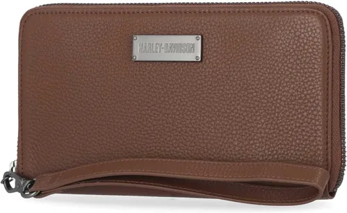 Miniatura 2 de Harley-Davidson Cartera de cuero con cremallera clásica para mujer w/Wristlet - Marrón, Marrón