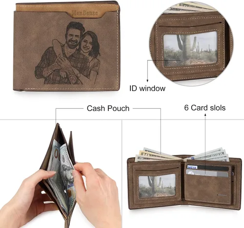 Miniatura 10 de Carteras personalizadas para hombres, cartera personalizada para hombre con imagen grabada y nombre, billetera delgada de cuero plegable, regalos