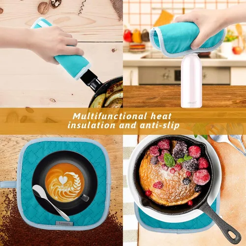Miniatura 4 de Juego de 4 guantes de horno y soportes para ollas, resistentes al calor 572F, forro de algodón suave con superficie antideslizante para cocina