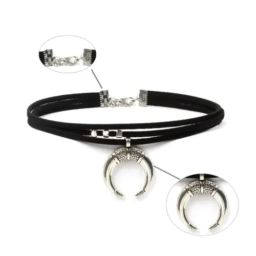 Miniatura 5 de FMR Gargantilla de luna creciente para mujer, collar de luna, collar de terciopelo negro, collar vintage de múltiples capas, collar con colgante