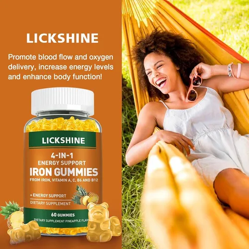 Miniatura 7 de Paquete de 2 gomitas veganas de suplemento de hierro de 100 mg para mujeres y hombres, con vitamina C, A, B para adultos y niños, apoyo energético