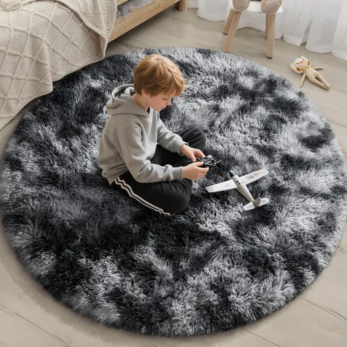 Miniatura 20 de EVOIONOS - Alfombra redonda gris para dormitorio, 5x5 pies; alfombras circulares suaves y esponjosas para sala de estar, alfombras de felpa peludas