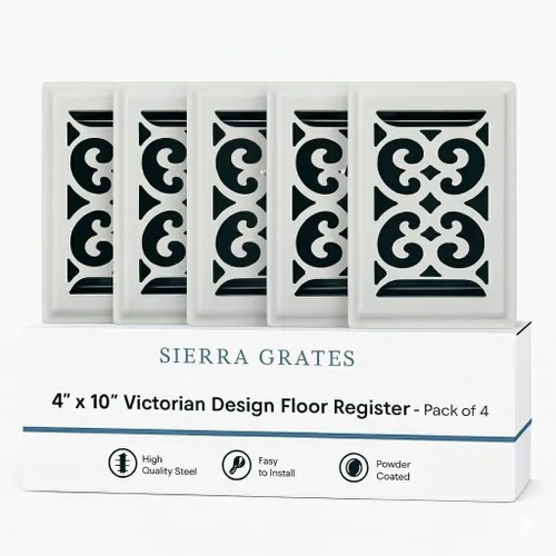 Miniatura 26 de Registro victoriano de piso de 4 x 10 pulgadas en acabado gris granito - Cubiertas de ventilación para piso del hogar - Cubiertas decorativas