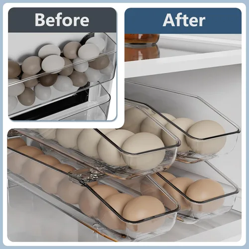 Miniatura 5 de CHANCETSUI Paquete de 2 contenedores de almacenamiento de huevos, soporte para huevos para refrigerador, caja de almacenamiento de huevos frescos