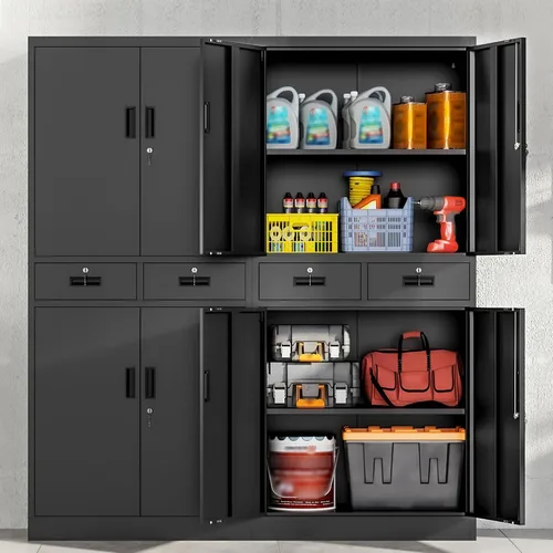 Miniatura 5 de Wanfu Gabinete de almacenamiento de metal, gabinete de almacenamiento con bloqueo de 71 pulgadas con estantes ajustables y 2 cajones, gabinetes