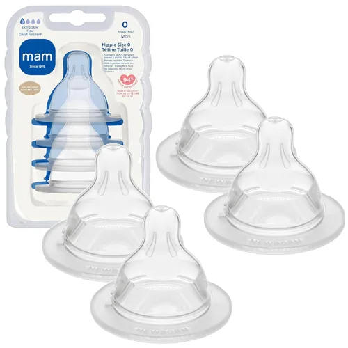 MAM Tetinas para biberón de flujo extra lento tamaño 0, para bebés recién nacidos y mayores, tetinas de silicona SkinSoft para biberones, se adapta