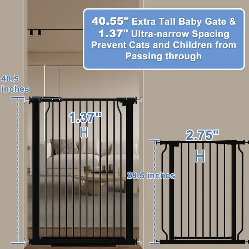 Miniatura 3 de Puerta de bebé extra alta de 40.55" para escaleras - 40.6"-54.7" de ancho 1.37" de espaciado ultra estrecho Puerta extra ancha para gatos y perros