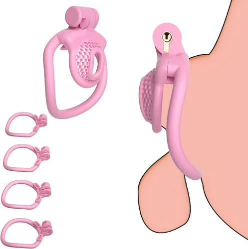 Jaula de castidad Sissy Peso ligero Jaula para el pene de ABS+Resina Dispositivo de castidad Juguetes sexuales para adultos con 4 anillos de