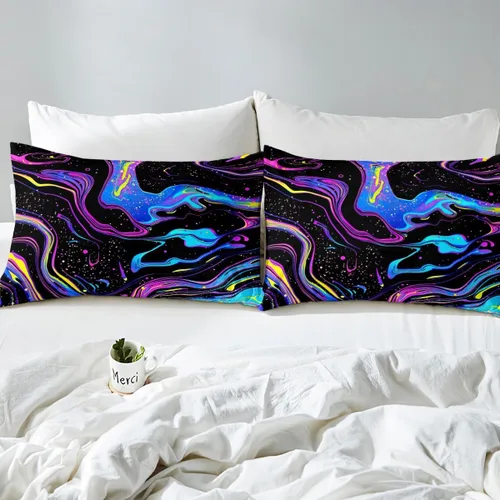 Miniatura 5 de Erosebridal Juego de ropa de cama abstracta azul neón para niñas y mujeres, funda de edredón geométrica de mármol con rayas en espiral, funda