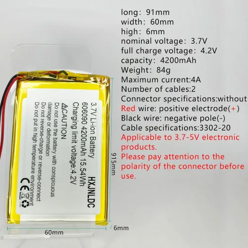 Miniatura 2 de DC 3.7V 4200mah 606090 Batería de repuesto de polímero de litio recargable para productos electrónicos DIY 3.7-5V con reemplazo de batería de 2