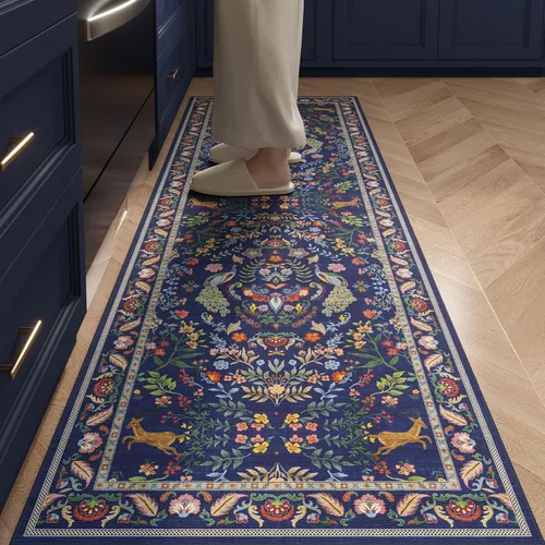 Miniatura 31 de Rugcomf Alfombra de pasillo lavable para cocina 2'6''x8' Alfombra de pasillo para entrada interior floral antideslizante alfombra suave para Azul