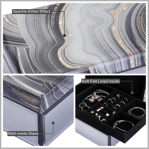 Miniatura 4 de Timetrace Joyero grande de cristal, caja decorativa, caja de recuerdo, decoración de mármol, organizador de joyas, decoración glamorosa