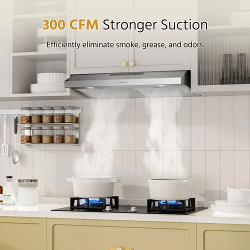 Miniatura 2 de FIREGAS Campana extractora para debajo del gabinete de 30 pulgadas con motor DC sin escobillas, luz LED, ventilador de escape de 3 velocidades