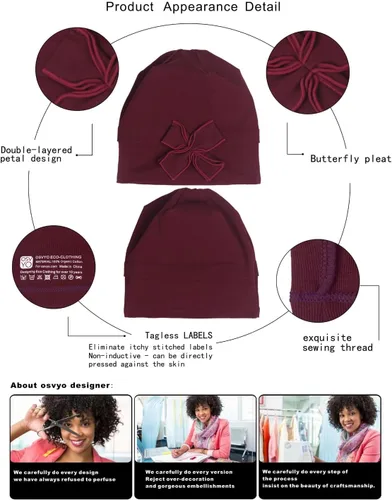 Miniatura 3 de osvyo Gorro de algodón con turbantes de quimioterapia para mujeres, con cáncer, pérdida de cabello