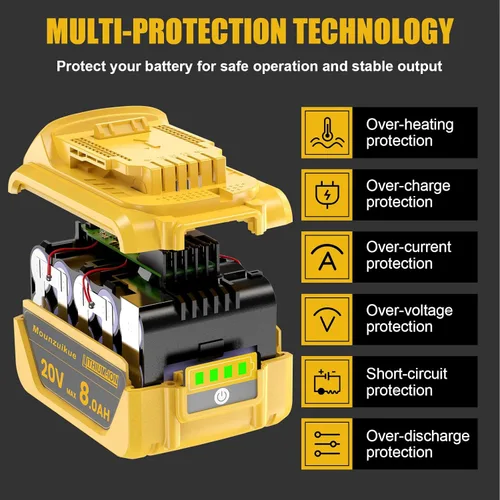 Miniatura 4 de Paquete de 2 baterías de litio de 8000 mAh de repuesto para Dewalt de 20 V compatibles con batería MAX de 20 voltios XR DCB200 DCB201 DCB203 DCB204