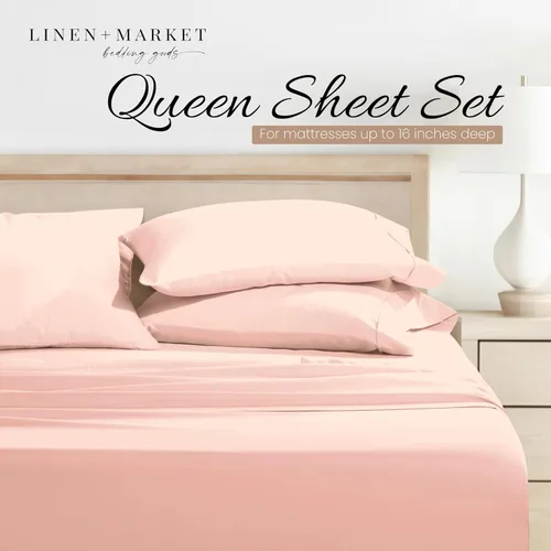 Miniatura 3 de Linen Market Juego de sábanas tamaño Queen de 4 piezas – Sábanas refrescantes ultra cómodas y transpirables – Bolsillo profundo y sábanas sin Blush