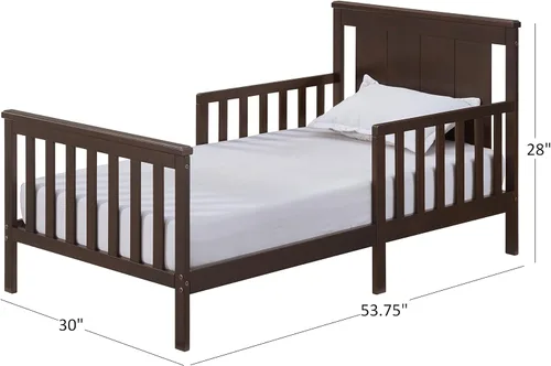 Miniatura 4 de Oxford Baby Lazio Cama infantil con estructura de madera con barandillas y línea recta, cabecero, color marrón espresso