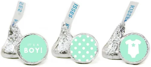 Miniatura 7 de Andaz Press Trío de etiquetas de gotas de chocolate, se adapta a besos, baby shower, azul bebé, paquete de 216