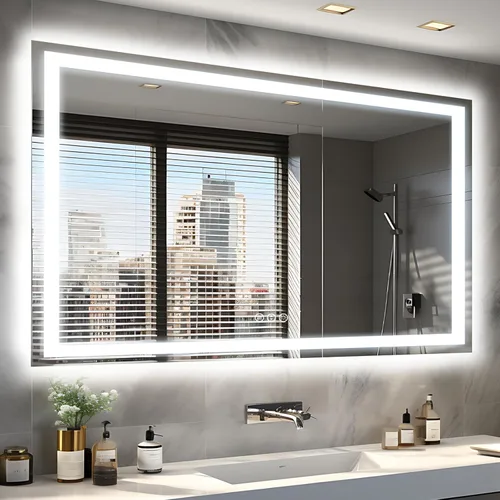 Miniatura 21 de EchosLife Espejos de baño LED de 20 x 28 pulgadas para pared, marco de aluminio negro (frontal y retroiluminado), espejo de tocador antivaho