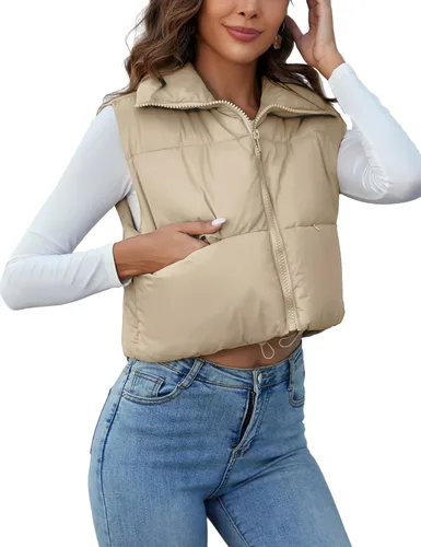 Miniatura 7 de PEHMEA Chaleco acolchado para mujer, cuello alto, ligero, sin mangas, con cremallera, chaleco de abrigo