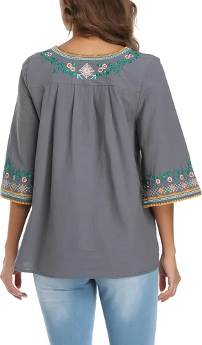 Miniatura 7 de YZXDORWJ Blusa campesina mexicana bordada con cuello en V para mujer