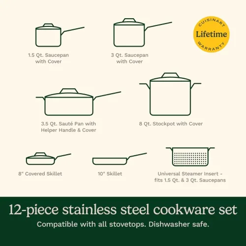 Miniatura 9 de Cuisinart Juego de utensilios de cocina de acero inoxidable de triple capa PureClad™ de 12 piezas, PCT-12