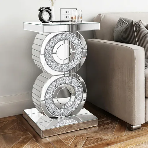 Miniatura 11 de Mesa auxiliar de plata con espejo de Pregaspor, mesa lateral cuadrada con incrustación de cristal, mesa de café moderna y hermosa para sala