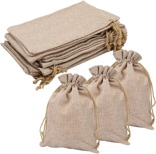 Lote de 30 bolsas de arpillera con cordón de regalo, bolsas de joyería para bodas y manualidades, 5 x 7 pulgadas