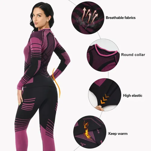 Miniatura 4 de MEETWEE Ropa interior térmica para mujer, Long Johns Ski para clima frío, capa base, cálida parte superior e inferior de invierno para correr